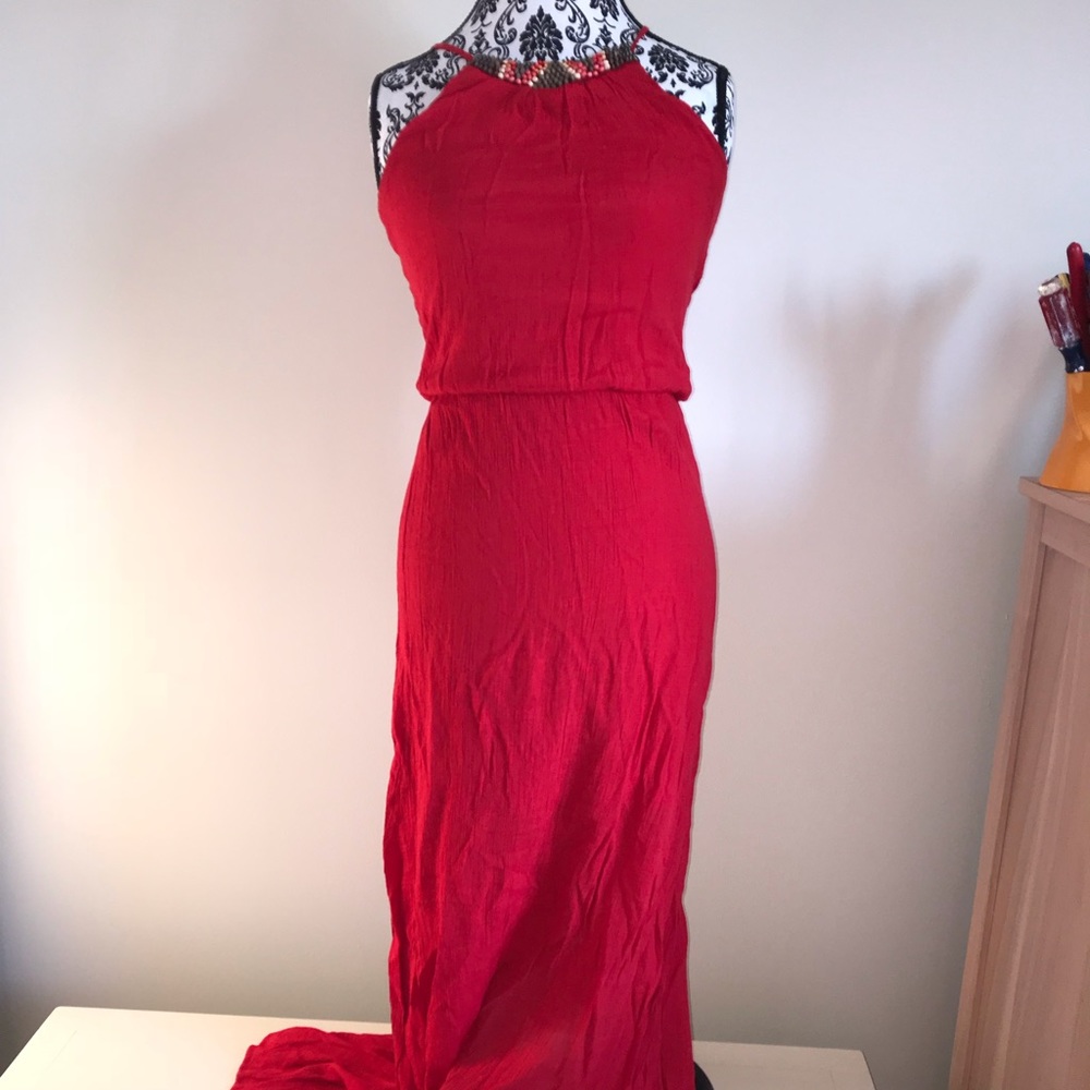 Red long summer dress.
